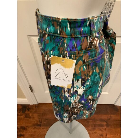Joe's Jeans "Forest Enchanted " Green Splatter Print Denim Mini Skirt, Size 27 - Picture 4 of 7